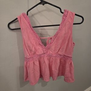 Pink Lace Trim Sleeveless Top